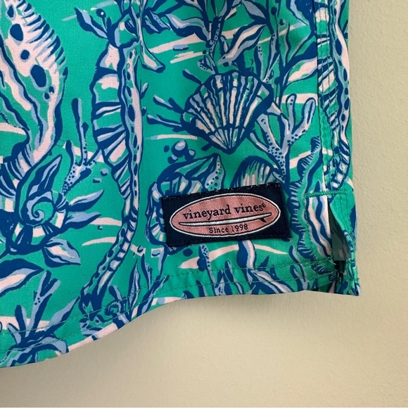 Vineyard Vines Boys Swim Trunks Medium Seahorse Seashell Ocean Print Blue Green - Picture 3 of 7